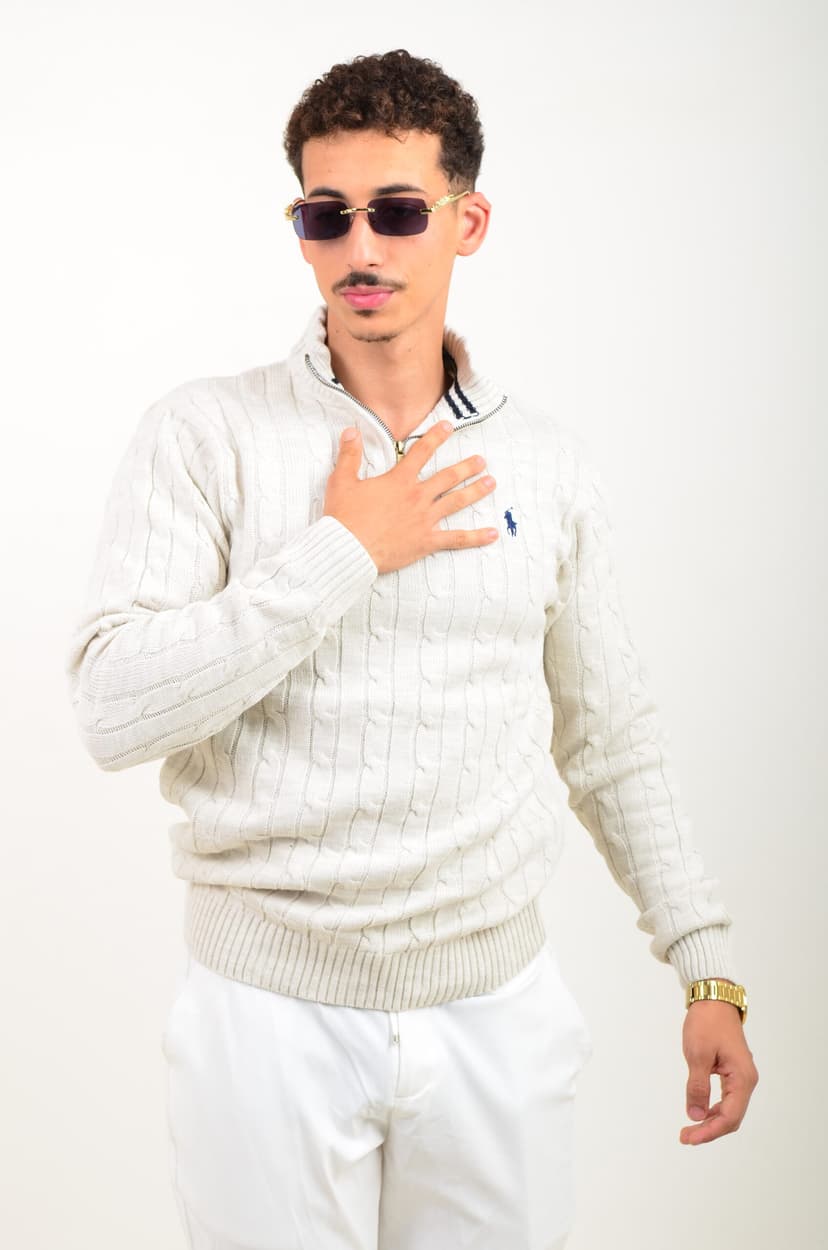 Pull RL demi-zippé en coton torsadé