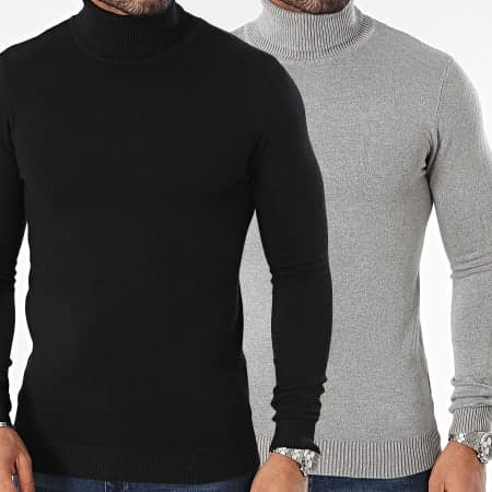 Set Of 2 Black Grey Mottled Roll Neck Sweaters